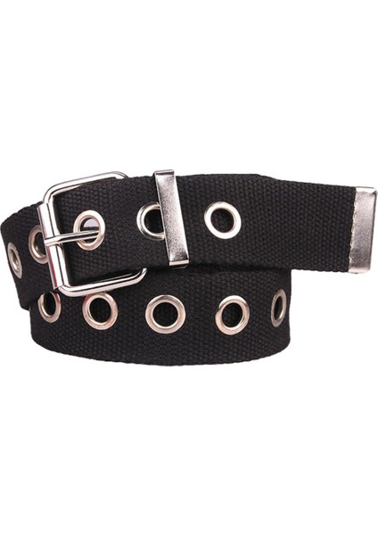 Punk Canvas Bel Kemeri Perçin Yüzel Çalidli Tek Grommet Toka - Siyah (Yurt Dışından)