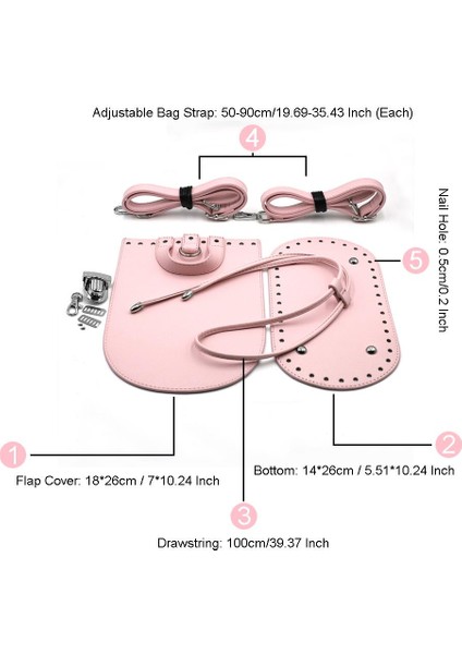 Dıy Pu Deri Tığ Çantası Alt Taban Taban Çizme Çanta Tokası Çanta Yapmak Için Pembe Set (Yurt Dışından)