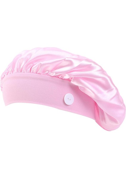 Bayan Erkek Silk Scrub Beanie Şapka Kemo Şapka Bonnet Yan Düğmeleri Pembe (Yurt Dışından)