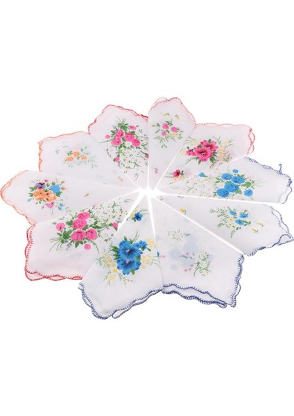 10PCS Kadın/kızlar Vintage Çiçek Pamuk Mendiller Hanky Wavy Kenar ile (Yurt Dışından)