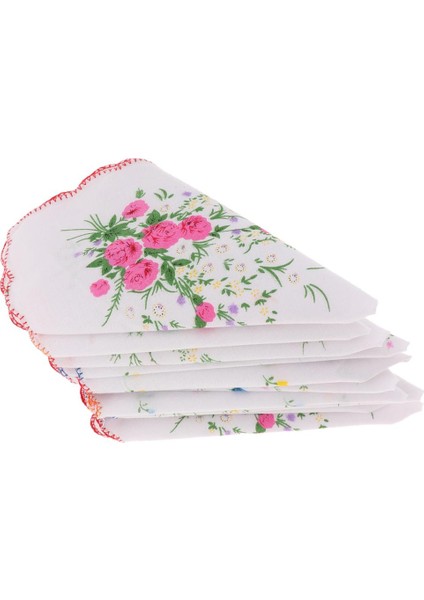 10PCS Kadın/kızlar Vintage Çiçek Pamuk Mendiller Hanky Wavy Kenar ile (Yurt Dışından)