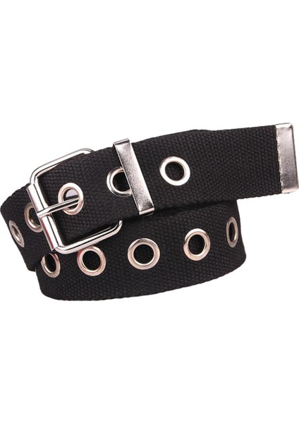 Punk Canvas Bel Kemeri Perçin Yüzel Çalidli Tek Grommet Toka - Siyah (Yurt Dışından)