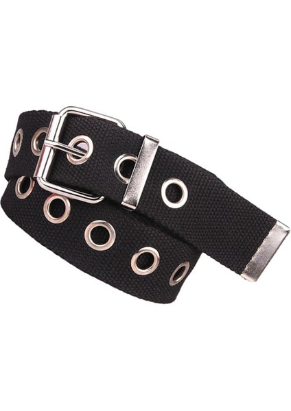 Punk Canvas Bel Kemeri Perçin Yüzel Çalidli Tek Grommet Toka - Siyah (Yurt Dışından)