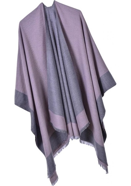 Kadınların Şal Sarısı Tersinir Poncho Cape Büyük Boy Kimono Hırka Pembesi (Yurt Dışından)