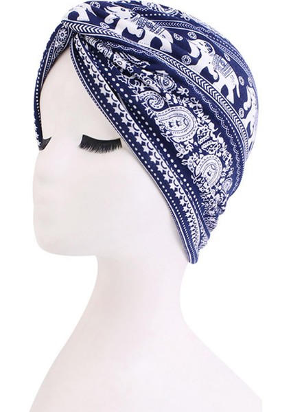 Kemo Kapaklar Baskı Elastik Beanie Başörtüsü Kapağı Şapka Türban Şapkası Kafa Örtüsü Lacivert Fil (Yurt Dışından)