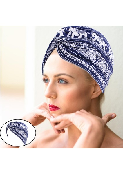 Kemo Kapaklar Baskı Elastik Beanie Başörtüsü Kapağı Şapka Türban Şapkası Kafa Örtüsü Lacivert Fil (Yurt Dışından)