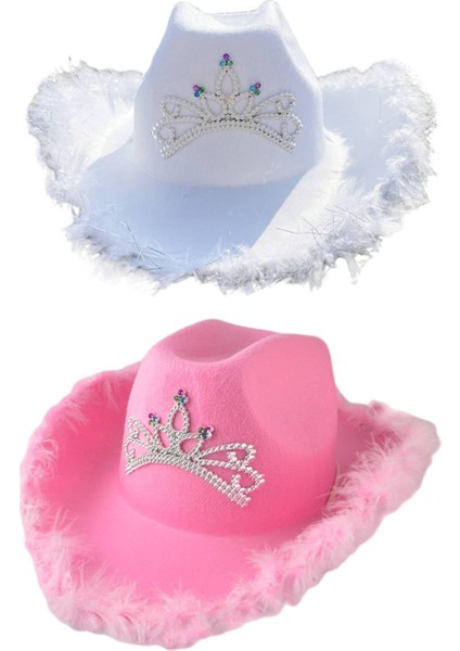 2x Tüy Kovboy Şapkalar Şapka Brim Kostüm Pembe+Beyaz 38X35CM (Yurt Dışından) fiyatları