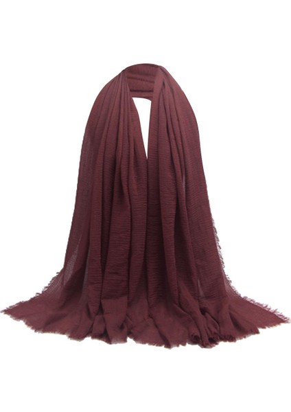 Kadınların Şık Rahat Pamuklu Uzun Eşarp Hijab Şal Türban Baş Atkalları Şarap Kırmızı (Yurt Dışından)