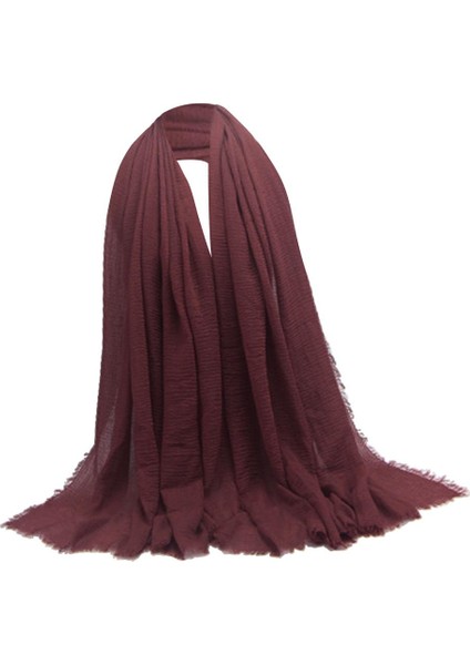 Kadınların Şık Rahat Pamuklu Uzun Eşarp Hijab Şal Türban Baş Atkalları Şarap Kırmızı (Yurt Dışından) fiyatları
