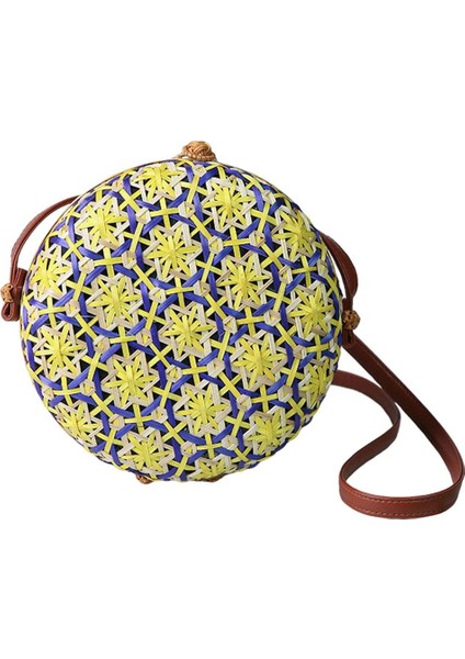 Crossbody Çanta Kadınlar Lady Yuvarlak Bambu Yaz Dokuma Plaj Omuz Çantası Sarı (Yurt Dışından)