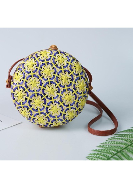 Crossbody Çanta Kadınlar Lady Yuvarlak Bambu Yaz Dokuma Plaj Omuz Çantası Sarı (Yurt Dışından) fiyatları