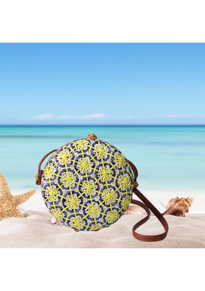 Crossbody Çanta Kadınlar Lady Yuvarlak Bambu Yaz Dokuma Plaj Omuz Çantası Sarı (Yurt Dışından) modelleri