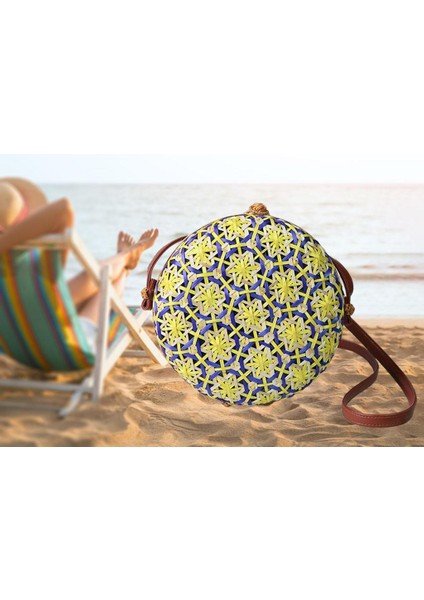 Crossbody Çanta Kadınlar Lady Yuvarlak Bambu Yaz Dokuma Plaj Omuz Çantası Sarı (Yurt Dışından) fırsatları