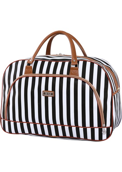 20L Lady Pu Gece Seyahat Hafta Sonu El Bagaj Tote Çanta Su Geçirmez - Siyah Beyaz Çizgiler (Yurt Dışından)