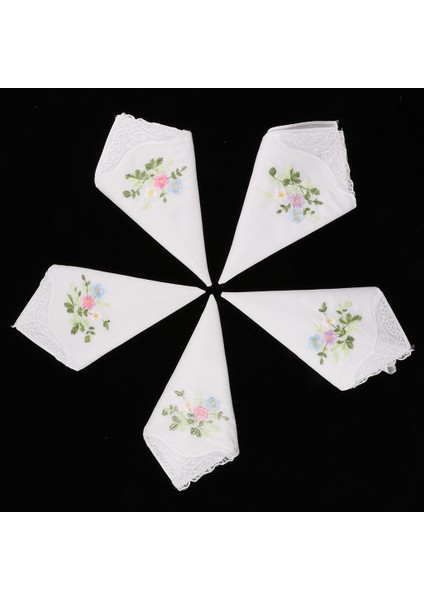 5 Adet Vintage Çiçek Işlemeli Hankies Pamuk Dantel Hanky Mendil Hediye 01 (Yurt Dışından)