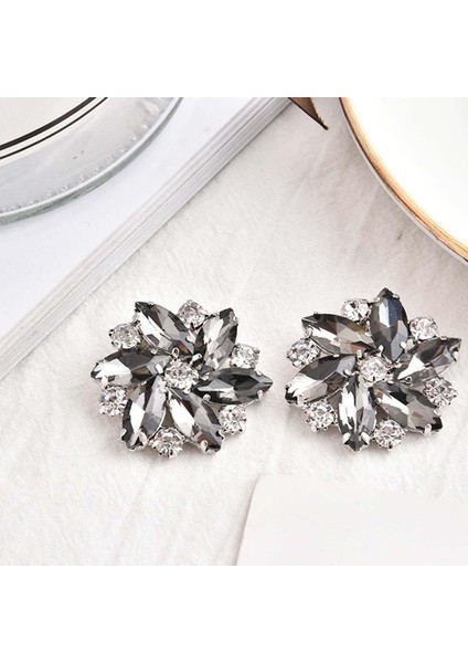 2x Rhinestone Ayakkabı Klipsleri Düğün Kristal Ayakkabı Toka Takı Gelin Broşlar Gri (Yurt Dışından) fiyatları