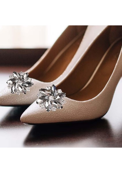 2x Rhinestone Ayakkabı Klipsleri Düğün Kristal Ayakkabı Toka Takı Gelin Broşlar Gri (Yurt Dışından) modelleri