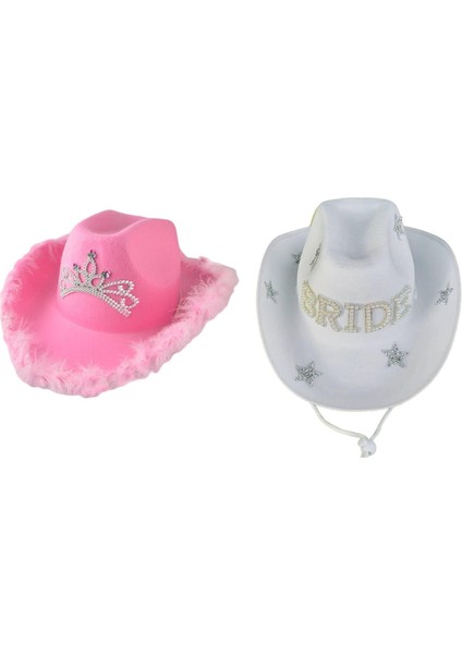 2pcs Cowgirl Hat Woman Kadınlar Için Batı Kostüm Tavuk Partisi Aksesuarları Gelin+Pembe (Yurt Dışından)
