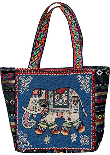 Vintage Style Women Tote Bag Alışveriş Çantaları Alışveriş Için Günlük Çantalar Ev F-Blue Fil (Yurt Dışından)