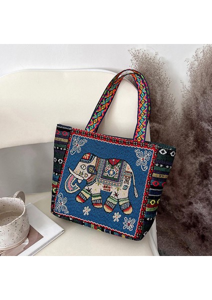 Vintage Style Women Tote Bag Alışveriş Çantaları Alışveriş Için Günlük Çantalar Ev F-Blue Fil (Yurt Dışından) fiyatları