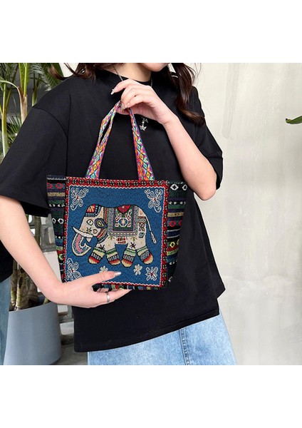 Vintage Style Women Tote Bag Alışveriş Çantaları Alışveriş Için Günlük Çantalar Ev F-Blue Fil (Yurt Dışından) modelleri