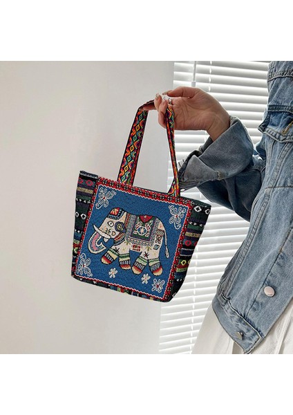 Vintage Style Women Tote Bag Alışveriş Çantaları Alışveriş Için Günlük Çantalar Ev F-Blue Fil (Yurt Dışından) indirimleri