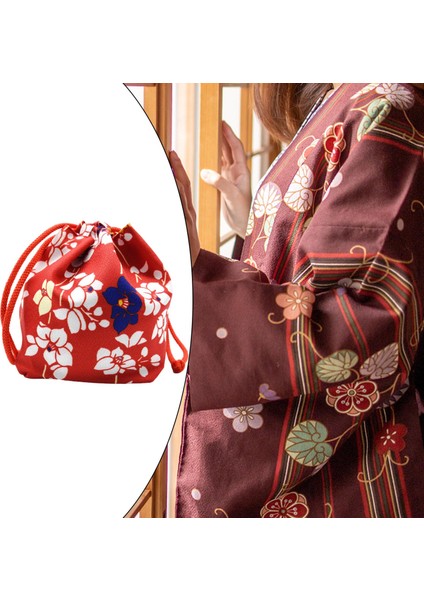 Japon Çanta Yukata Makyaj Sikke Çanta Ev Öğle Yemeği Çantası Tote Kılıfı Kırmızı (Yurt Dışından) modelleri