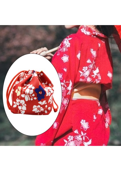 Japon Çanta Yukata Makyaj Sikke Çanta Ev Öğle Yemeği Çantası Tote Kılıfı Kırmızı (Yurt Dışından) indirimleri