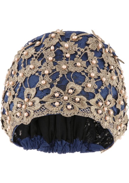 Şık Kadınlar Dantel Beanie Kapalı Açık Jacquard Şapkası Kafası Başlık Eğimli Koyu Mavi (Yurt Dışından) fiyatları