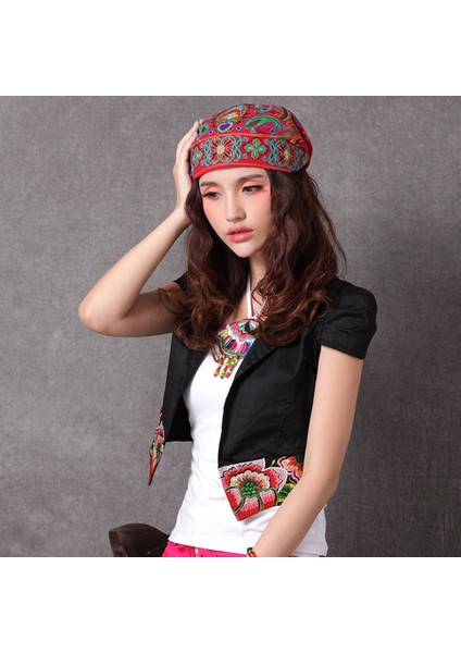 Boho Bayanlar Etnik Türban Şapka Kafa Sargısı Faresi Bere Işlemeli Çiçek Kırmızı (Yurt Dışından) fiyatları
