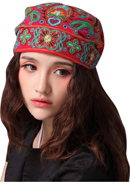 Boho Bayanlar Etnik Türban Şapka Kafa Sargısı Faresi Bere Işlemeli Çiçek Kırmızı (Yurt Dışından) fırsatları