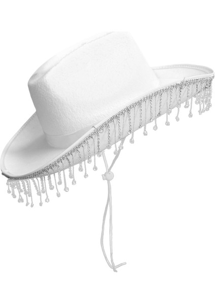 Beyaz Gelin Kristal Cowgirl Şapka Kovboy Şapka Parti Kadınlar Için Lehine Yetişkin (Yurt Dışından)