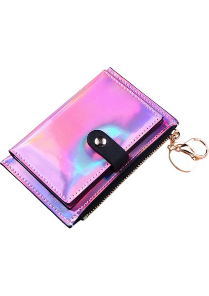 Women Cüzdan Bifold Para Cep Kartı Tutucu Çanta Keychain Mor (Yurt Dışından)