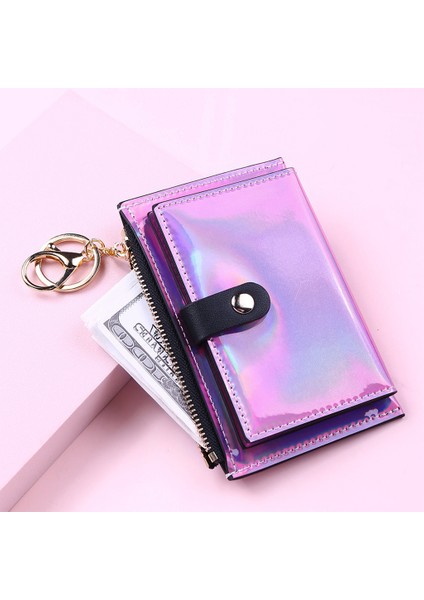Women Cüzdan Bifold Para Cep Kartı Tutucu Çanta Keychain Mor (Yurt Dışından) modelleri