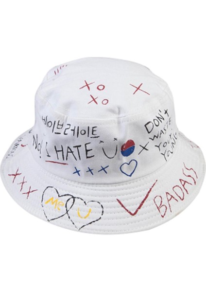 Moda Grafiti Kovası Şapka Güneş Şapka Açık Hiphop Tarzı Kova Beyaz (Yurt Dışından)
