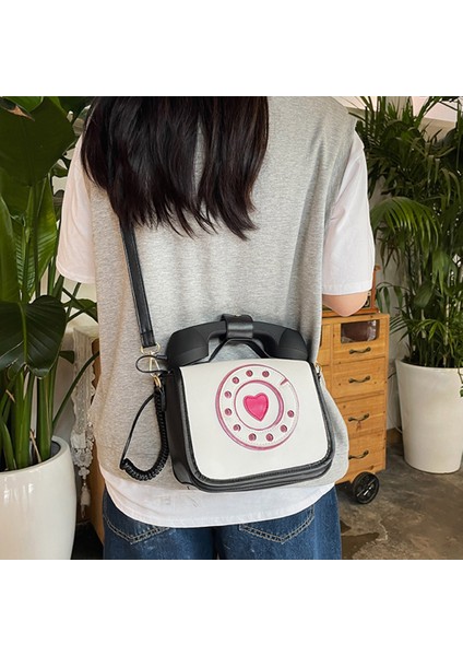 Sevimli Telefon Şekilli Crossbody Çanta Komik Omuz Çantası Kılıf Çanta Satchel Siyah Beyaz (Yurt Dışından) modelleri