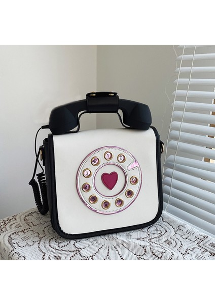 Sevimli Telefon Şekilli Crossbody Çanta Komik Omuz Çantası Kılıf Çanta Satchel Siyah Beyaz (Yurt Dışından) fırsatları