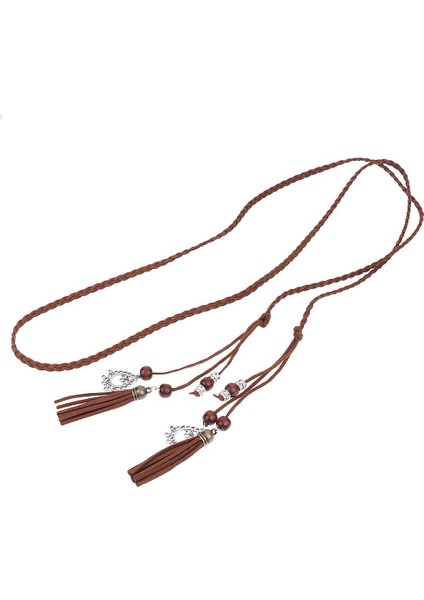 Bayanlar Kadın Moda Sıska Ince Bel Kemeri Örülmüş Örgü Kemeri Püskül Kahve (Yurt Dışından)