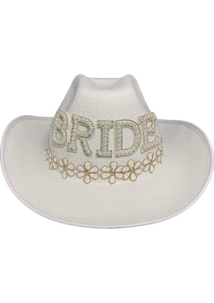 Western Women Cowboy Şapkası Beyaz Inci Boncuklu Çiçek Aplike Cowgirl Şapka Gelin (Yurt Dışından)