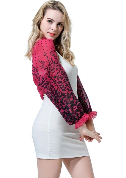 Kadın Şifon Uzun Kollu Shrug Cape Battaniye Wrap Panço Şal Gül Kırmızı Çiçek Tops (Yurt Dışından) fırsatları