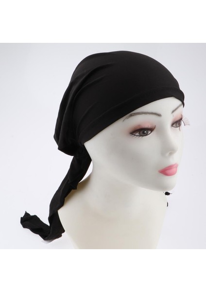 Kadın Yumuşak Beanie Hat Kanser Saç Deskesi Ön Bağlı Türban Eşarp Kara Siyah (Yurt Dışından) fırsatları