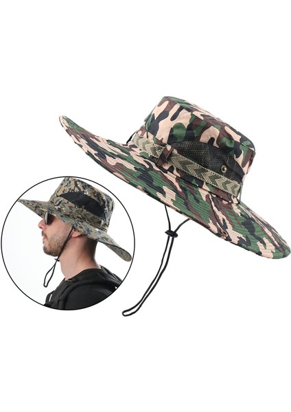 Erkek Güneş Şapkı Yaz Uv Koruma Geniş Kemeri Şapk Rüzgar Geçirmez Balıkçılık Şapkası Yeşil Camo 1 (Yurt Dışından) indirimleri