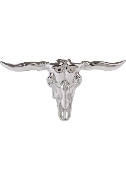 Western Longhorn Steer Kafa Kemeri Tokası Gümüş, 7 x 3.5 '' (Yurt Dışından)