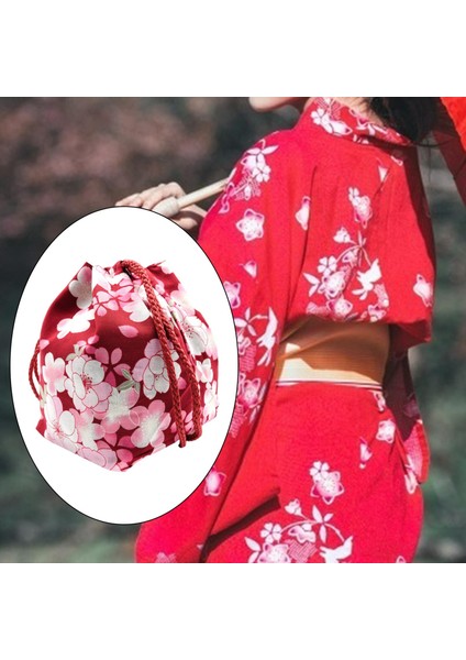 Kiraz Çiçeği Japon Ipli Çanta Kozmetik Sikke Çanta Öğle Yemeği Çantası Kılıfı Şarap Kırmızı Kiraz (Yurt Dışından) indirimleri