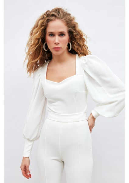 Balon Kol Crop Bluz - Ekru fiyatları