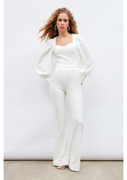 İspanyol Paça Pantolon - Ekru modelleri