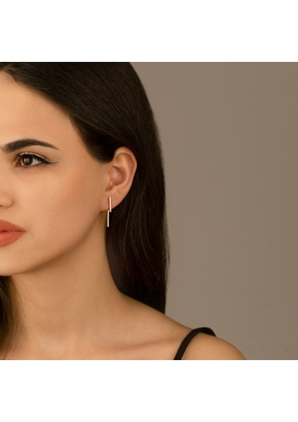 Çift Bar Ear Jacket Gümüş Küpe Kadın Gümüş Küpe