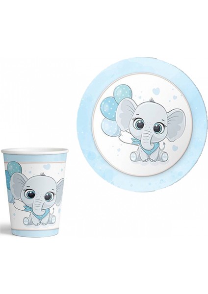 Mavi Sevimli Fil Karton Bardak