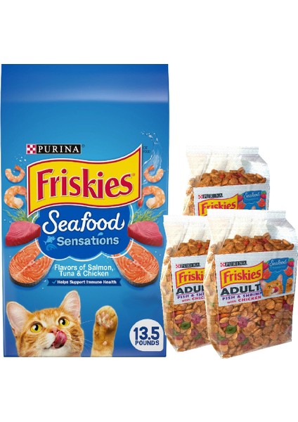 Friskies Seafood Somon Ton Balıklı ve Tavuklu Yetişkin Kedi Maması 3kg Ekopaket