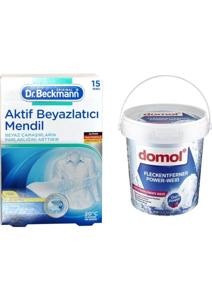 Aktif-Beyazlatıcı Mendil 15'li + Domol Beyazlara Özel Leke Çıkarıcı Toz Oxi